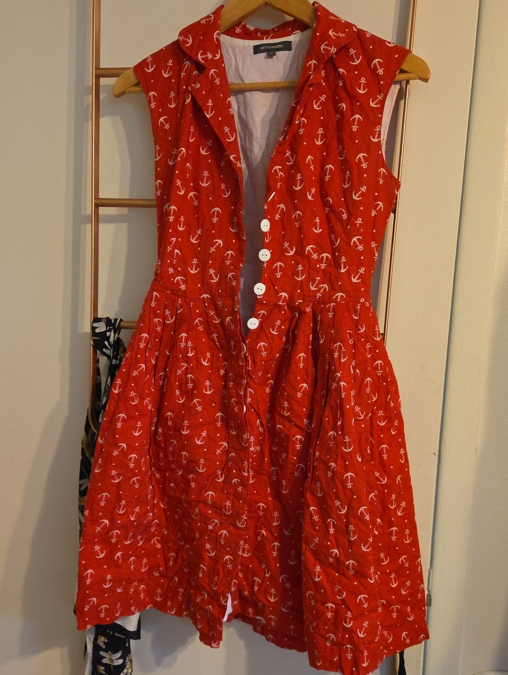 Emily And Fin Red Anchor Print Button-Front Dress